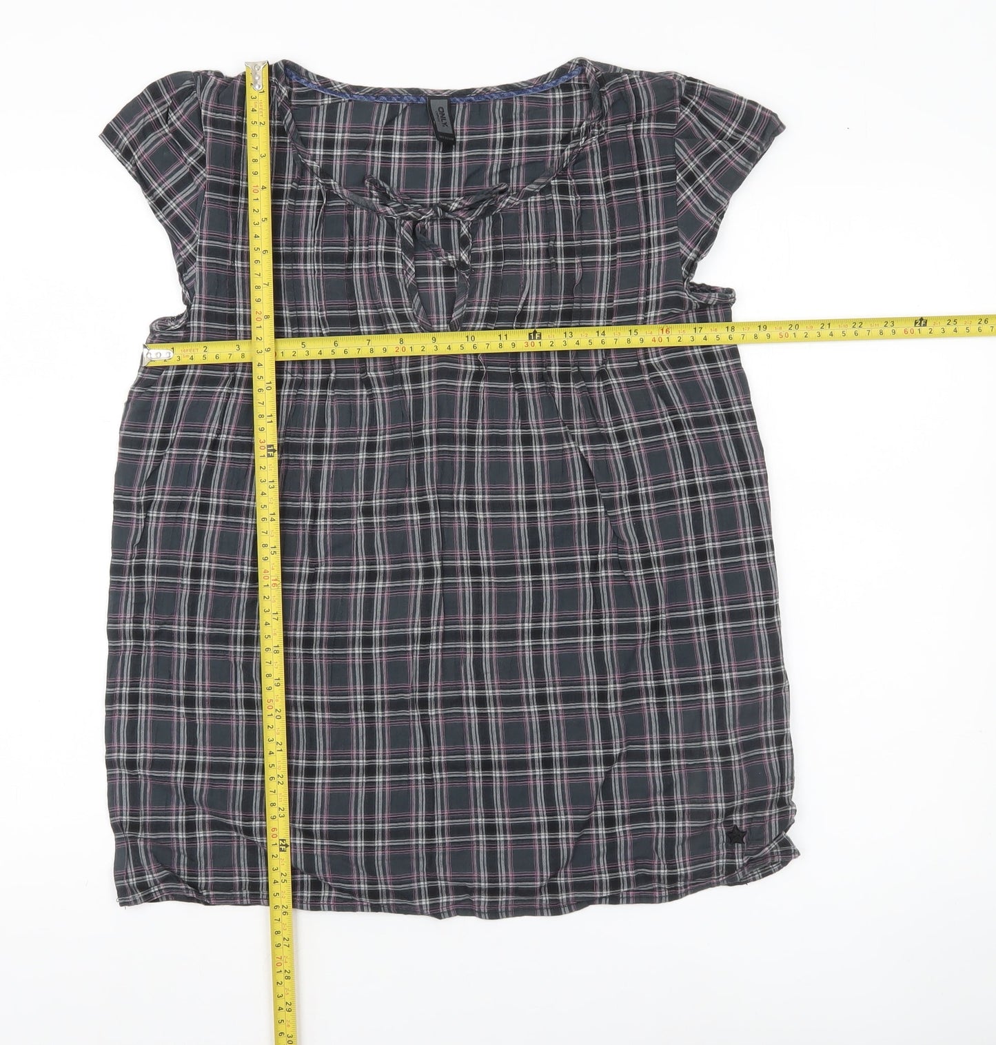 ONLY Womens Multicoloured Plaid Tunic Blouse Size M Short Sleeve Cotton