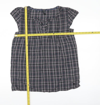 ONLY Womens Multicoloured Plaid Tunic Blouse Size M Short Sleeve Cotton