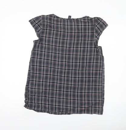 ONLY Womens Multicoloured Plaid Tunic Blouse Size M Short Sleeve Cotton