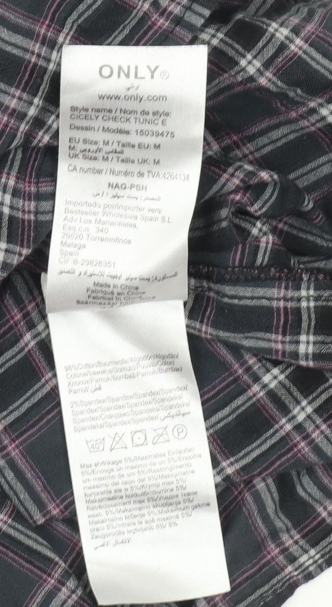 ONLY Womens Multicoloured Plaid Tunic Blouse Size M Short Sleeve Cotton