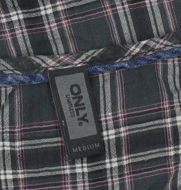 ONLY Womens Multicoloured Plaid Tunic Blouse Size M Short Sleeve Cotton