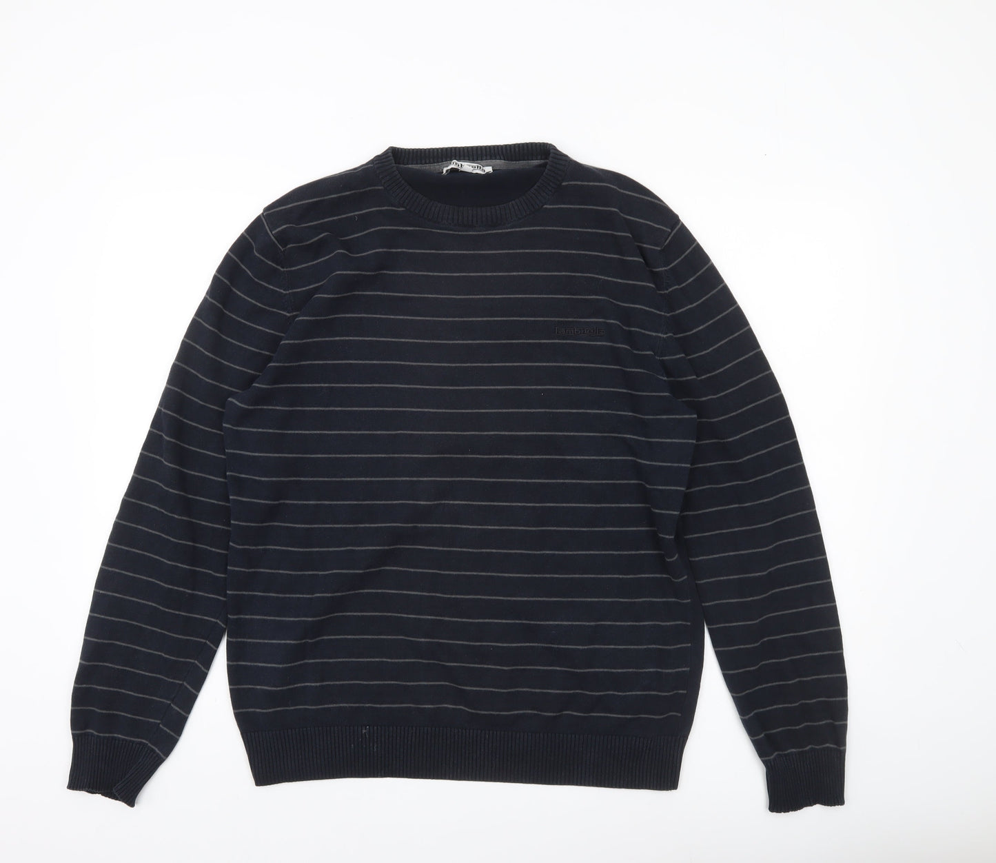 Lambretta Men’s Black Striped Cotton Jumper XL Crew Neck Pullover