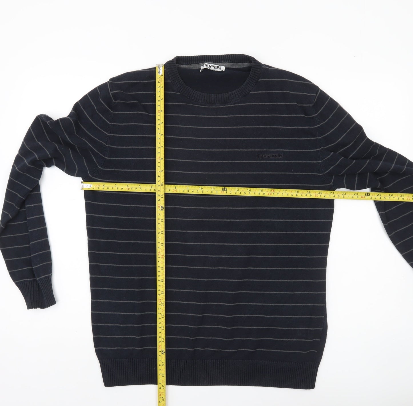 Lambretta Men’s Black Striped Cotton Jumper XL Crew Neck Pullover