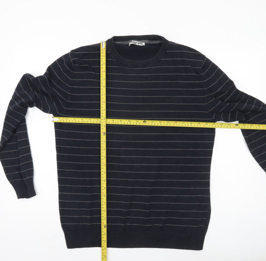 Lambretta Men’s Black Striped Cotton Jumper XL Crew Neck Pullover