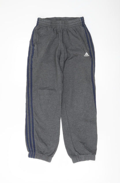 Adidas Boys Grey Sweatpants 11-12Y Elastic Waist Joggers Sports Trousers