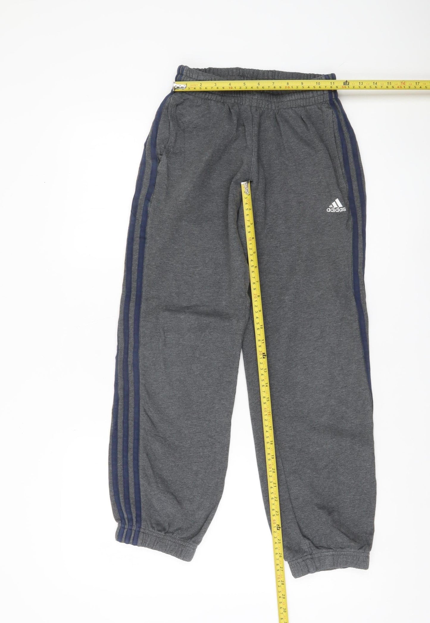 Adidas Boys Grey Sweatpants 11-12Y Elastic Waist Joggers Sports Trousers