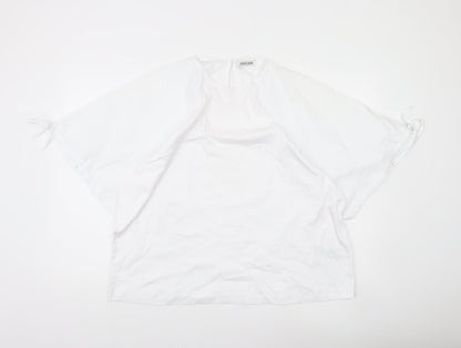 Jaeger Women White Size 18 Cotton Tunic Blouse Kimono Sleeve