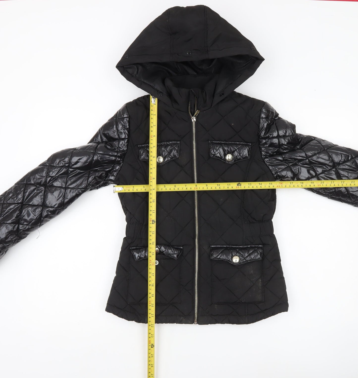 River Island Girls Black Quilted Puffer Jacket 11-12 Years Hooded Zip Winter Coat