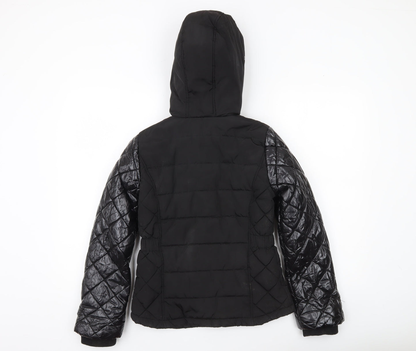 River Island Girls Black Quilted Puffer Jacket 11-12 Years Hooded Zip Winter Coat