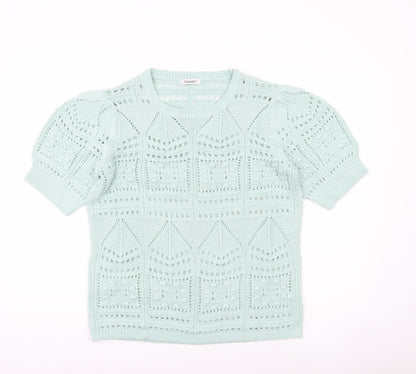 Damart Women's Green L Pullover Open Knit Short Sleeve Jumper