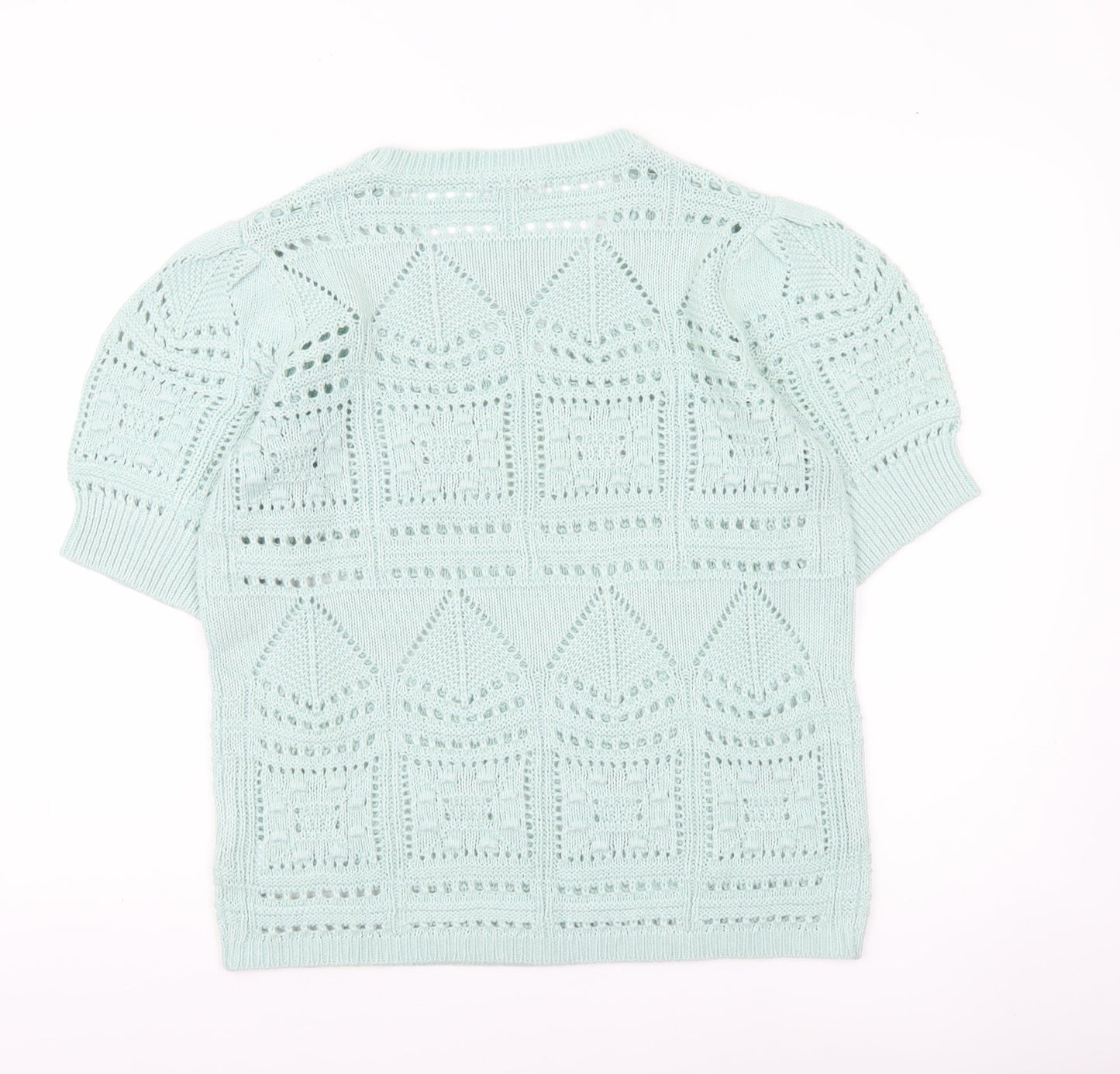 Damart Women's Green L Pullover Open Knit Short Sleeve Jumper