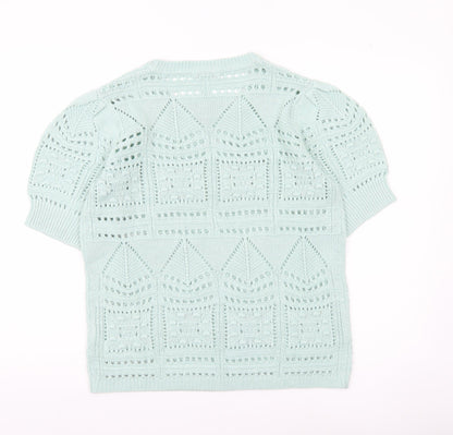 Damart Women's Green L Pullover Open Knit Short Sleeve Jumper