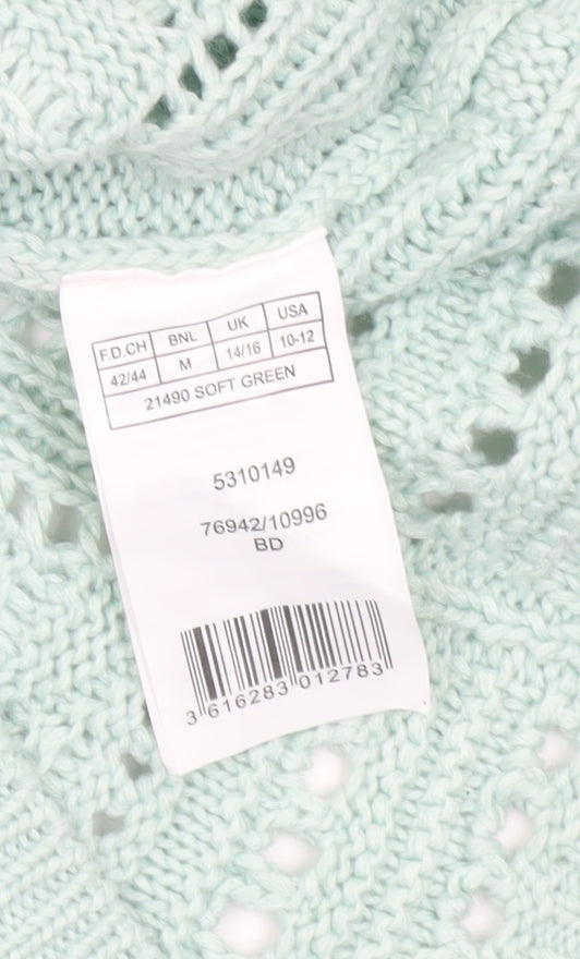 Damart Women's Green L Pullover Open Knit Short Sleeve Jumper