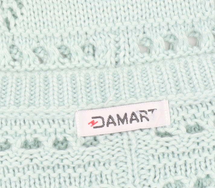 Damart Women's Green L Pullover Open Knit Short Sleeve Jumper