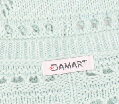 Damart Women's Green L Pullover Open Knit Short Sleeve Jumper