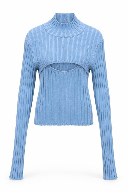 Urban Outfitters Women’s Blue Ribbed High Neck Slim Pullover Jumper M