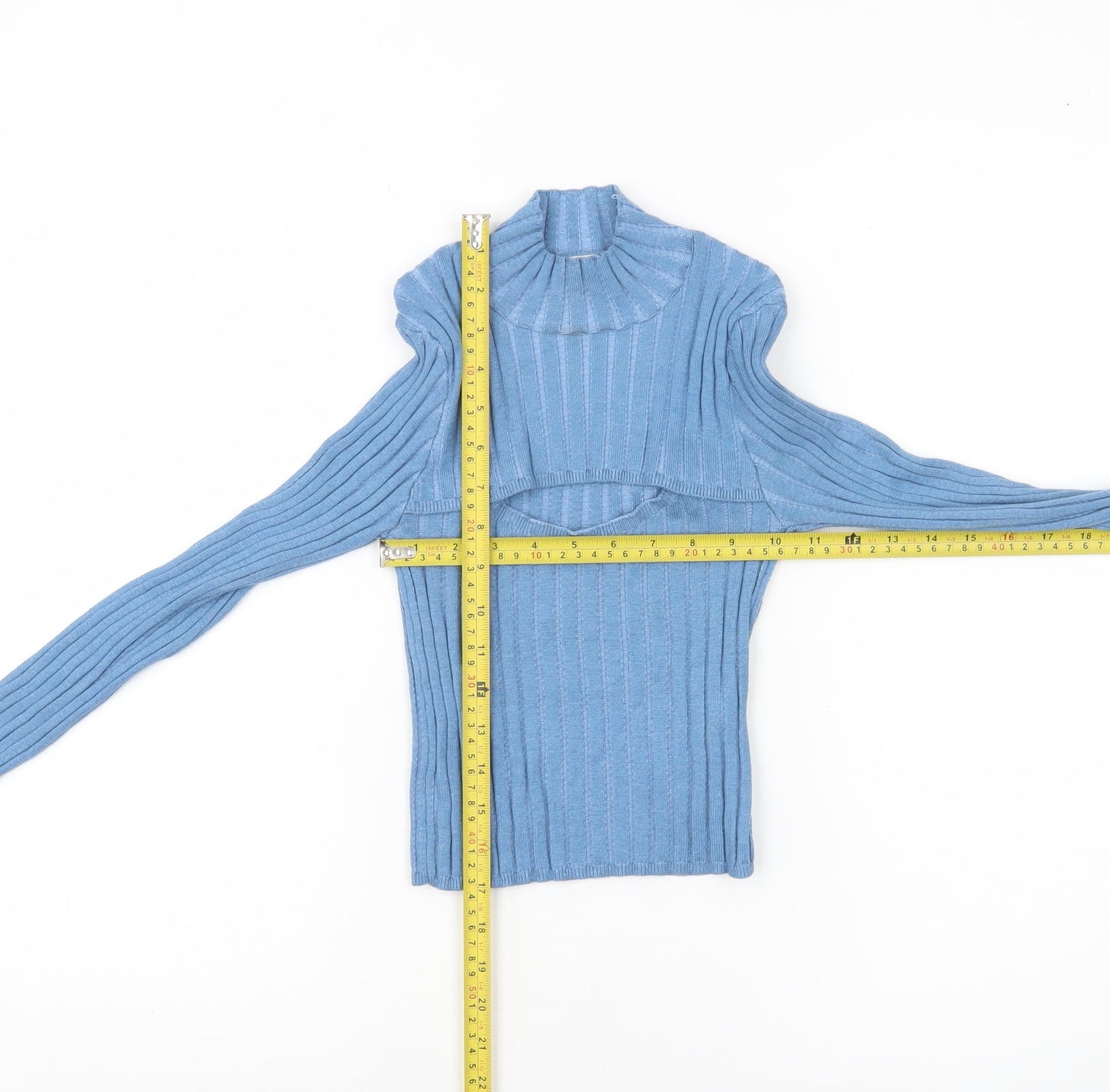 Urban Outfitters Women’s Blue Ribbed High Neck Slim Pullover Jumper M
