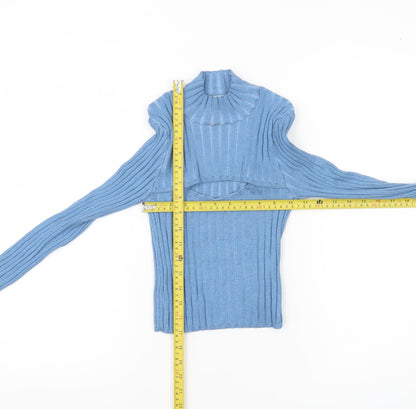 Urban Outfitters Women’s Blue Ribbed High Neck Slim Pullover Jumper M