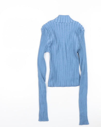Urban Outfitters Women’s Blue Ribbed High Neck Slim Pullover Jumper M