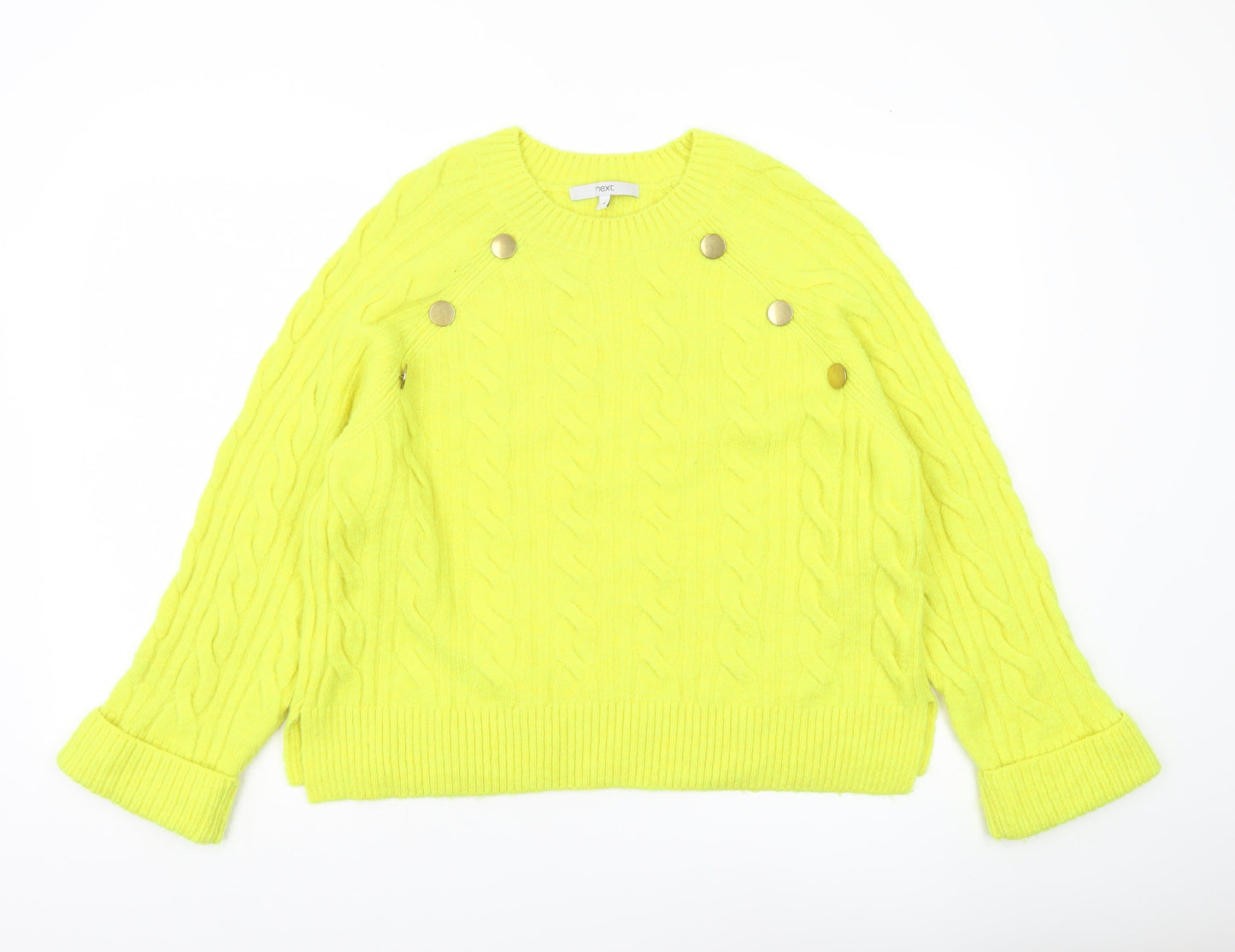Next Womens Yellow Cable Knit Button Pullover Jumper Size M