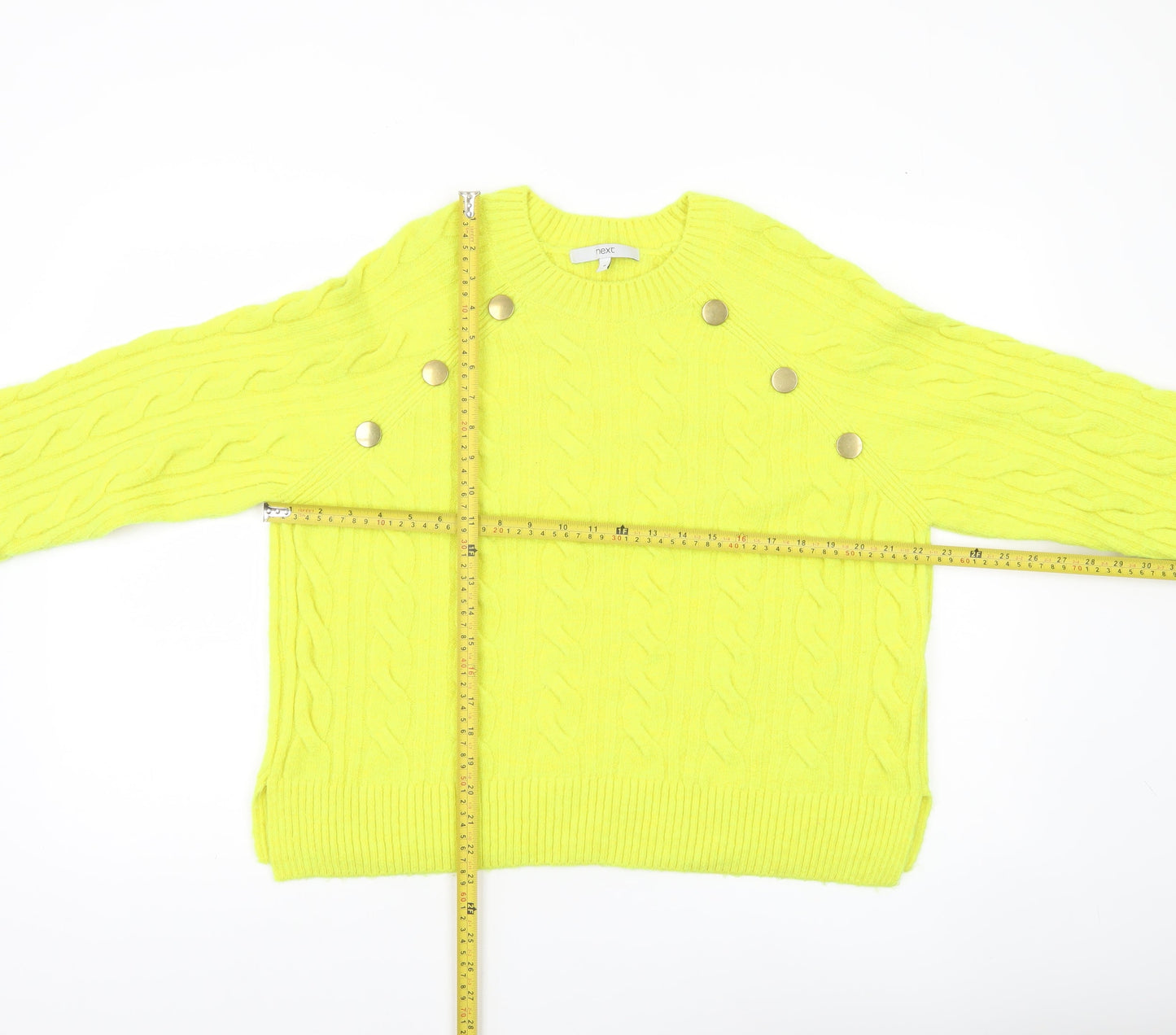 Next Womens Yellow Cable Knit Button Pullover Jumper Size M