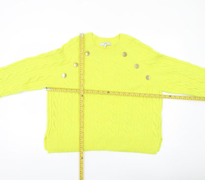 Next Womens Yellow Cable Knit Button Pullover Jumper Size M