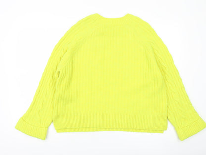 Next Womens Yellow Cable Knit Button Pullover Jumper Size M