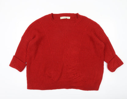 Zara Women’s Red Ribbed Knit Pullover Jumper Size 12
