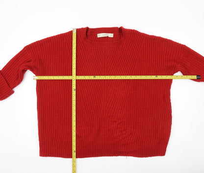 Zara Women’s Red Ribbed Knit Pullover Jumper Size 12