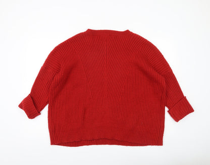 Zara Women’s Red Ribbed Knit Pullover Jumper Size 12