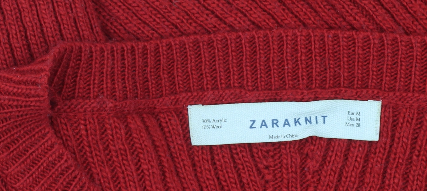 Zara Women’s Red Ribbed Knit Pullover Jumper Size 12