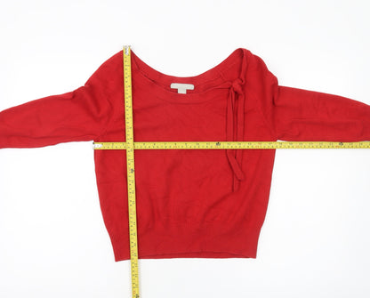 Janeville Women's Red Cotton Blend Pullover Jumper L Boat Neck Bow Detail