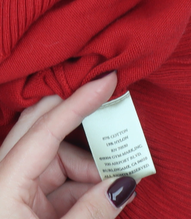 Janeville Women's Red Cotton Blend Pullover Jumper L Boat Neck Bow Detail