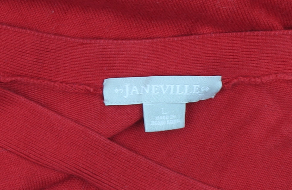 Janeville Women's Red Cotton Blend Pullover Jumper L Boat Neck Bow Detail