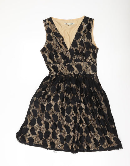 Yumi Women Black Beige Lace Fit & Flare Party Dress Size 10