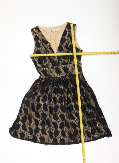 Yumi Women Black Beige Lace Fit & Flare Party Dress Size 10
