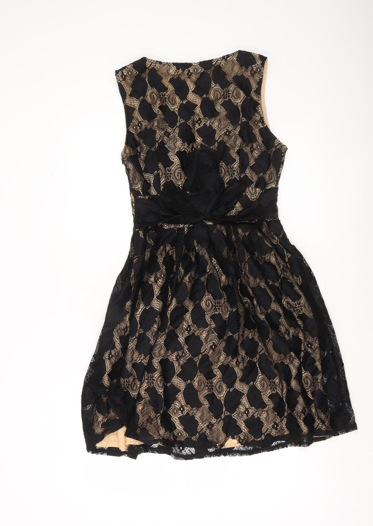 Yumi Women Black Beige Lace Fit & Flare Party Dress Size 10