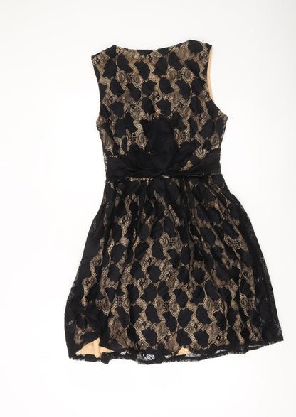 Yumi Women Black Beige Lace Fit & Flare Party Dress Size 10