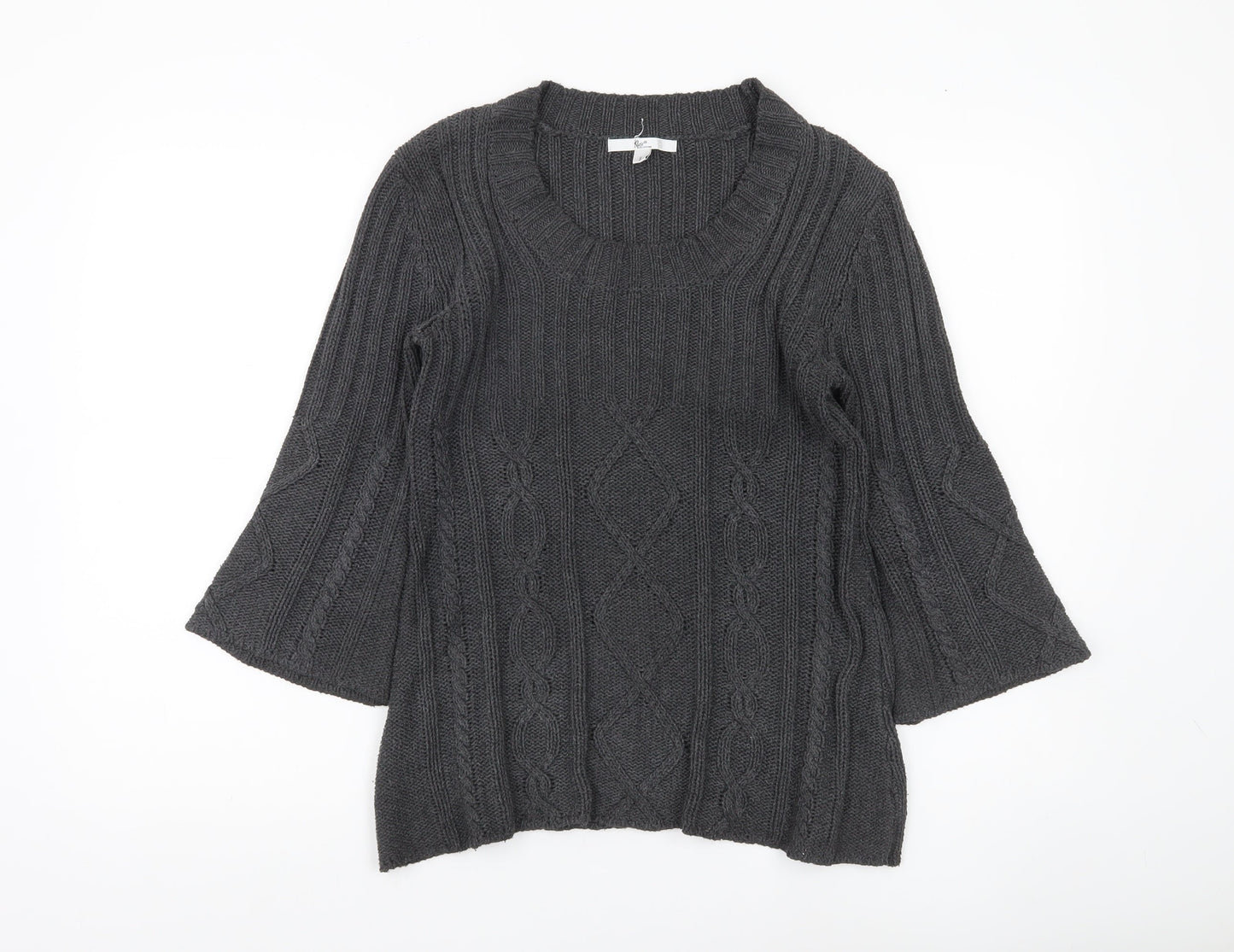 Klass Collection Women's Grey Cable-Knit Cotton Jumper Size S