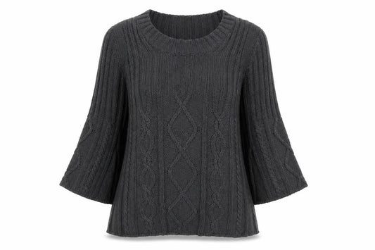 Klass Collection Women's Grey Cable-Knit Cotton Jumper Size S