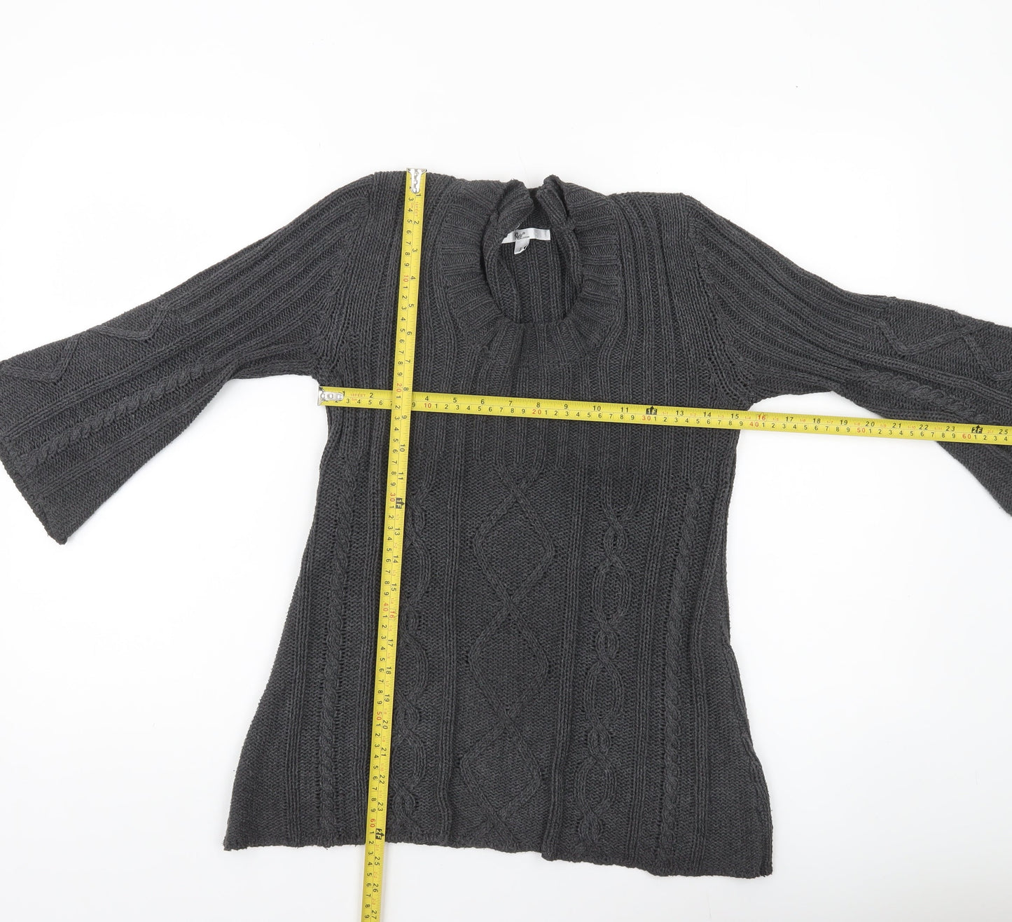 Klass Collection Women's Grey Cable-Knit Cotton Jumper Size S