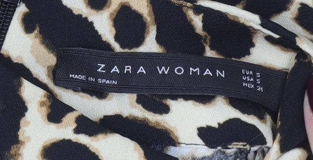 Zara Woman Leopard Print Blouse Women’s Size 8 High Neck Tunic
