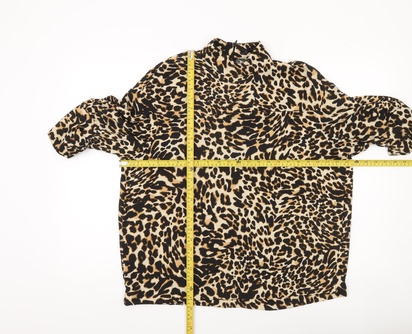 Zara Woman Leopard Print Blouse Women’s Size 8 High Neck Tunic