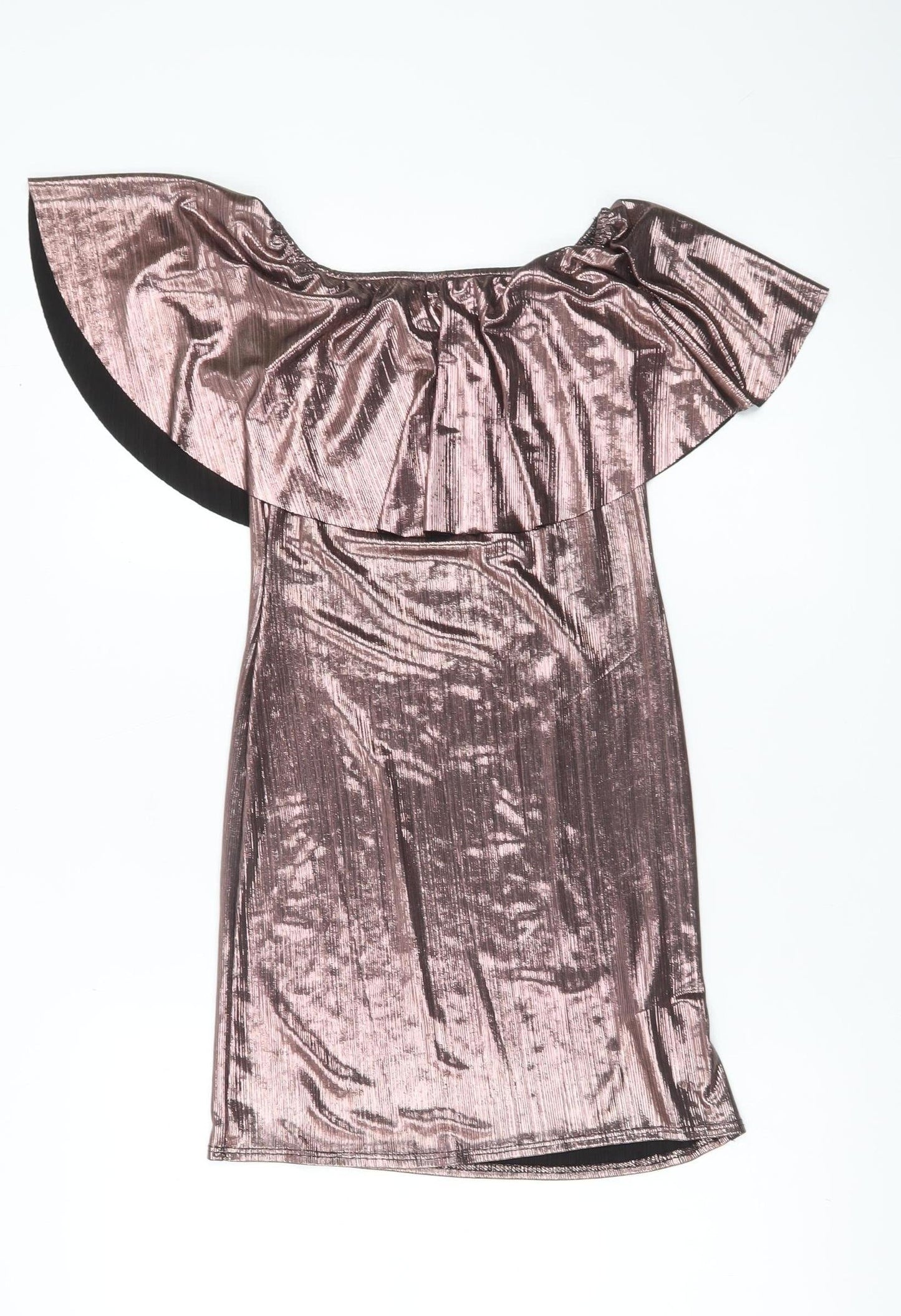 New Look Women’s Pink Metallic Off Shoulder Bodycon Dress Size 6