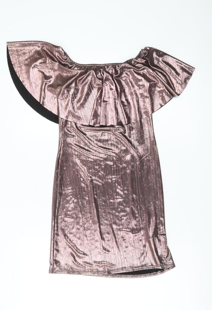 New Look Women’s Pink Metallic Off Shoulder Bodycon Dress Size 6