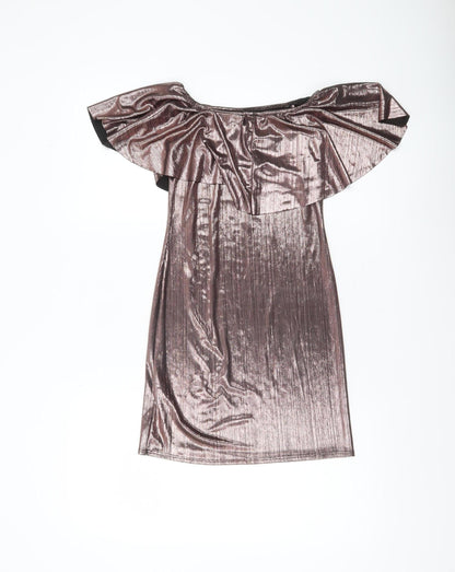 New Look Women’s Pink Metallic Off Shoulder Bodycon Dress Size 6