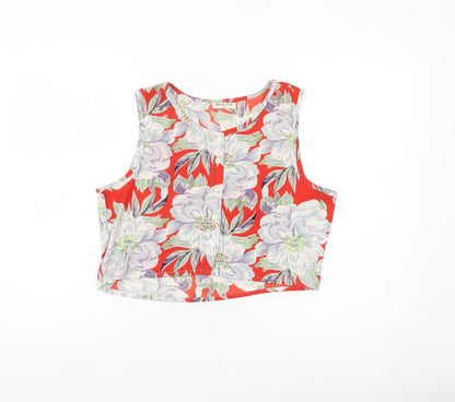 Brave Soul Womens Red Floral Cropped Sleeveless Blouse Size S