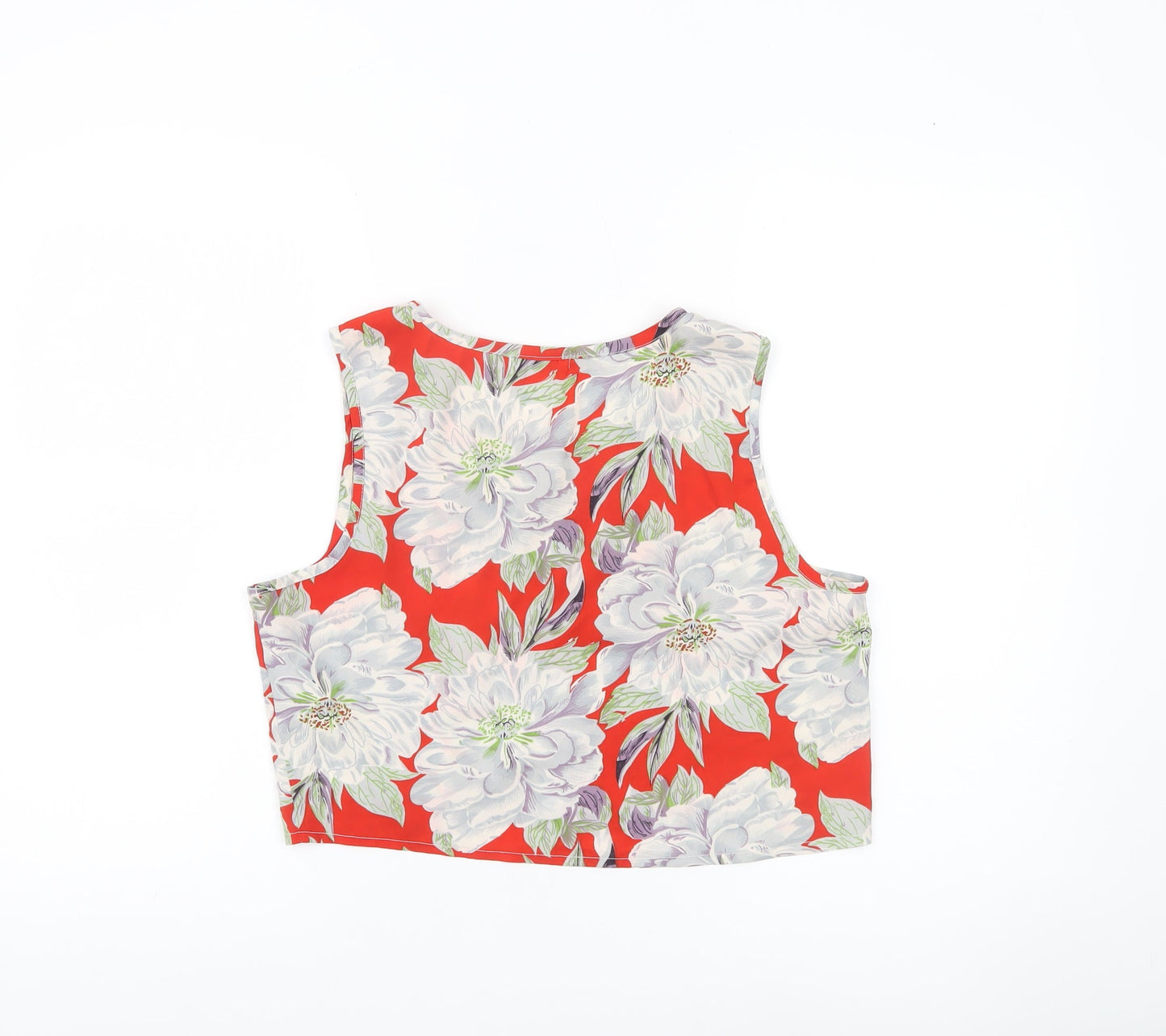 Brave Soul Womens Red Floral Cropped Sleeveless Blouse Size S
