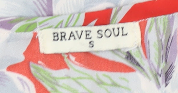 Brave Soul Womens Red Floral Cropped Sleeveless Blouse Size S
