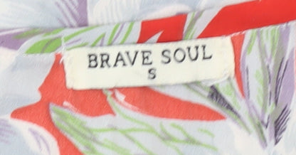 Brave Soul Womens Red Floral Cropped Sleeveless Blouse Size S